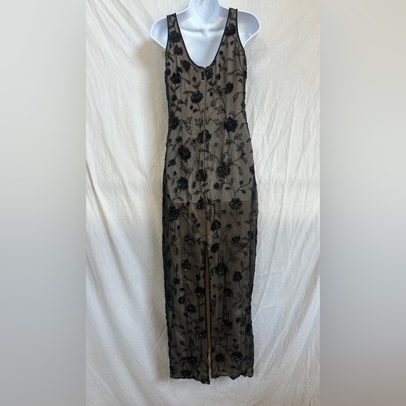 Adrianna Papell black silk beaded dress gown Size 8 - Picture 3 of 6